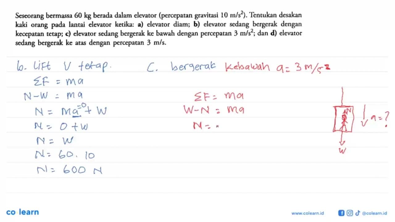 Seseorang bermassa 60 kg berada dalam elevator (percepatan