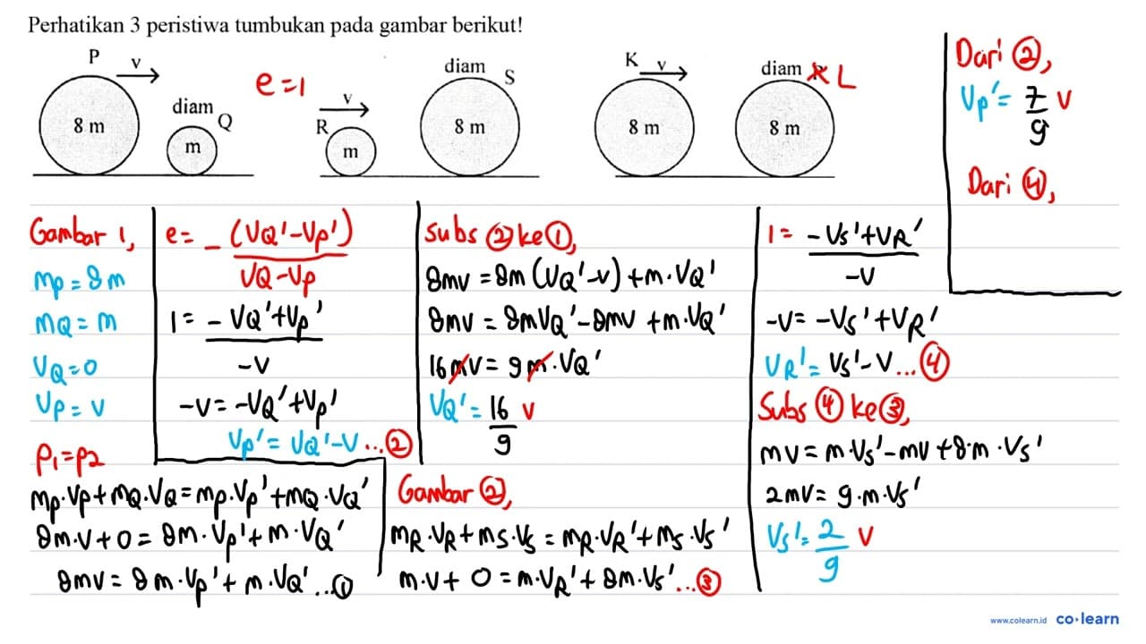 Perhatikan 3 peristiwa tumbukan pada gambar berikut! Gambar