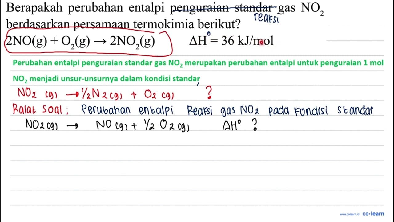 Berapakah perubahan entalpi penguraian standar gas NO_(2)