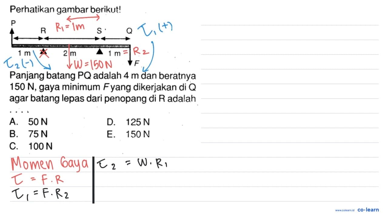 Perhatikan gambar berikut!PR S Q1 m 2 m 1 mFPanjang batang