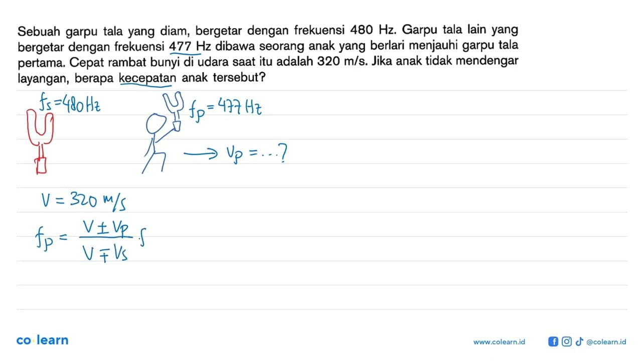 Sebuah garpu tala yang diam, bergetar dengan frekuensi 480