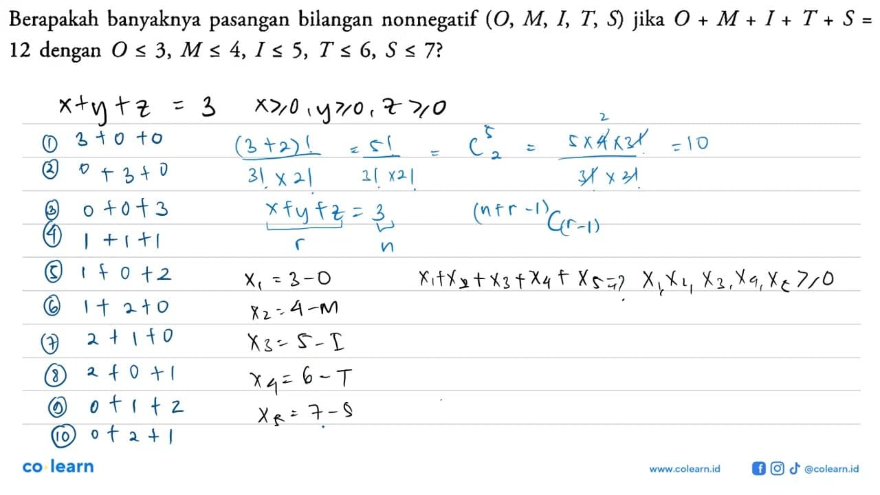 Berapakah banyaknya pasangan bilangan nonnegatif (O, M, I,