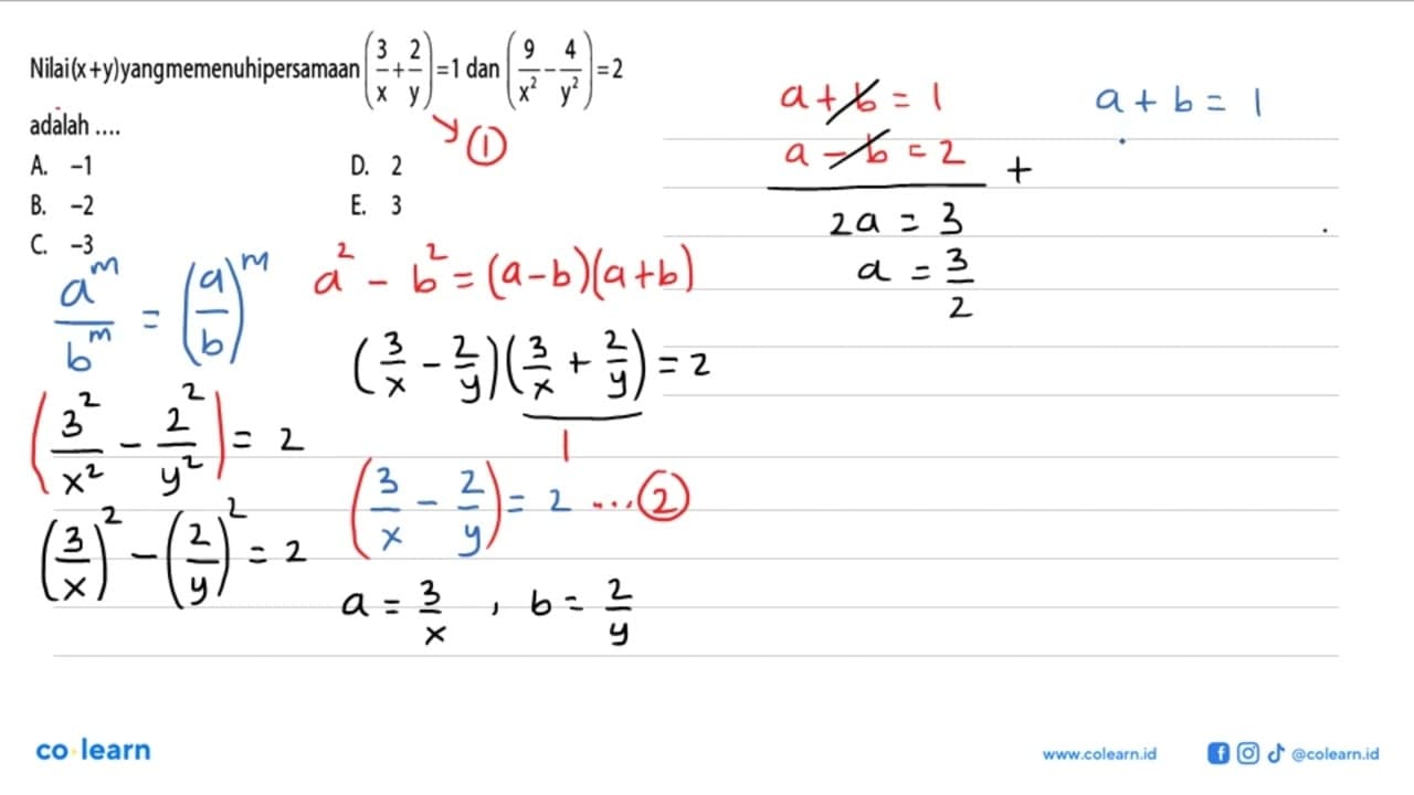 Nilai(x +y) yangmemenuhipersamaan dan (3/x+2/y)=1 dan