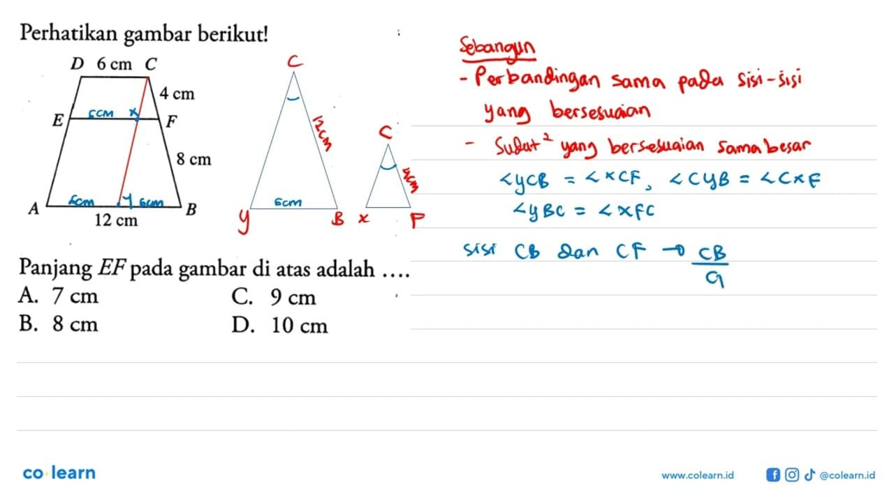 Perhatikan gambar berikut!Panjang EF pada gambar di atas