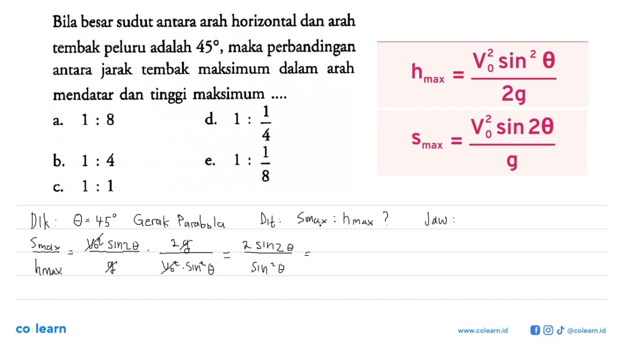 Bila besar sudut antara arah horizontal dan arah tembak