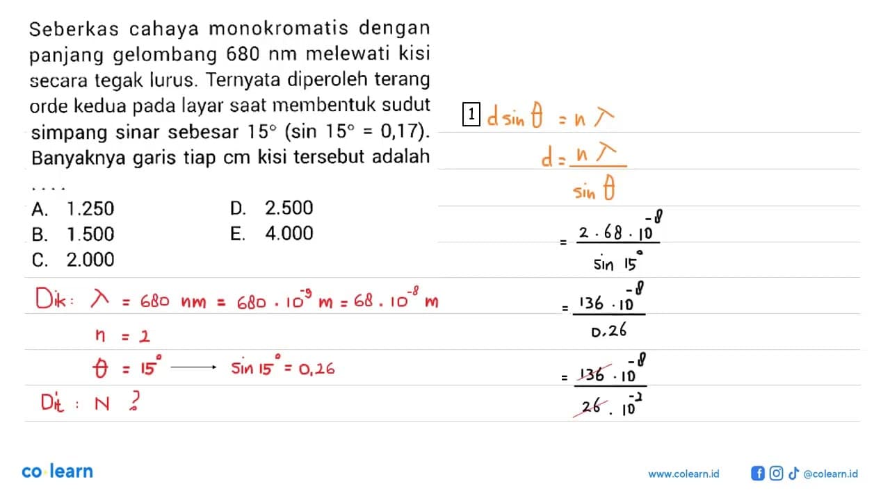 Seberkas cahaya monokromatis dengan panjang gelombang 680