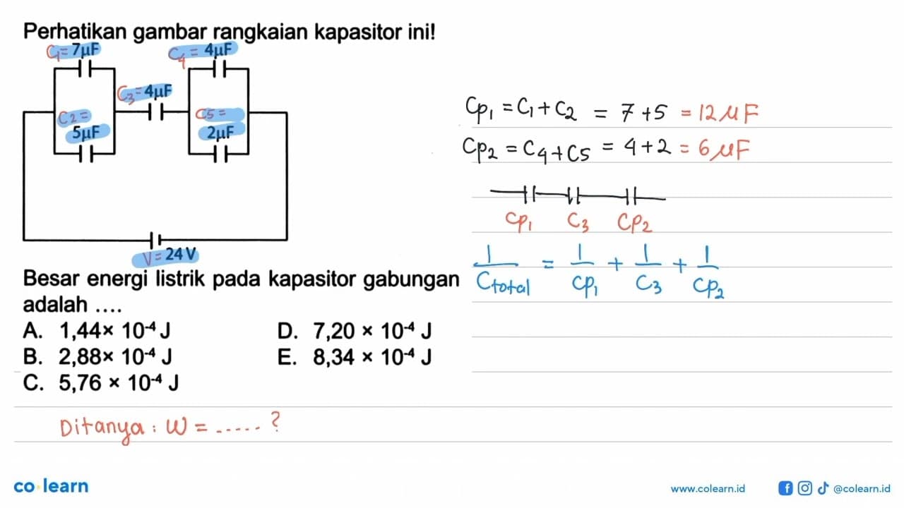 Perhatikan gambar rangkaian kapasitor ini! 7 mikro F 4