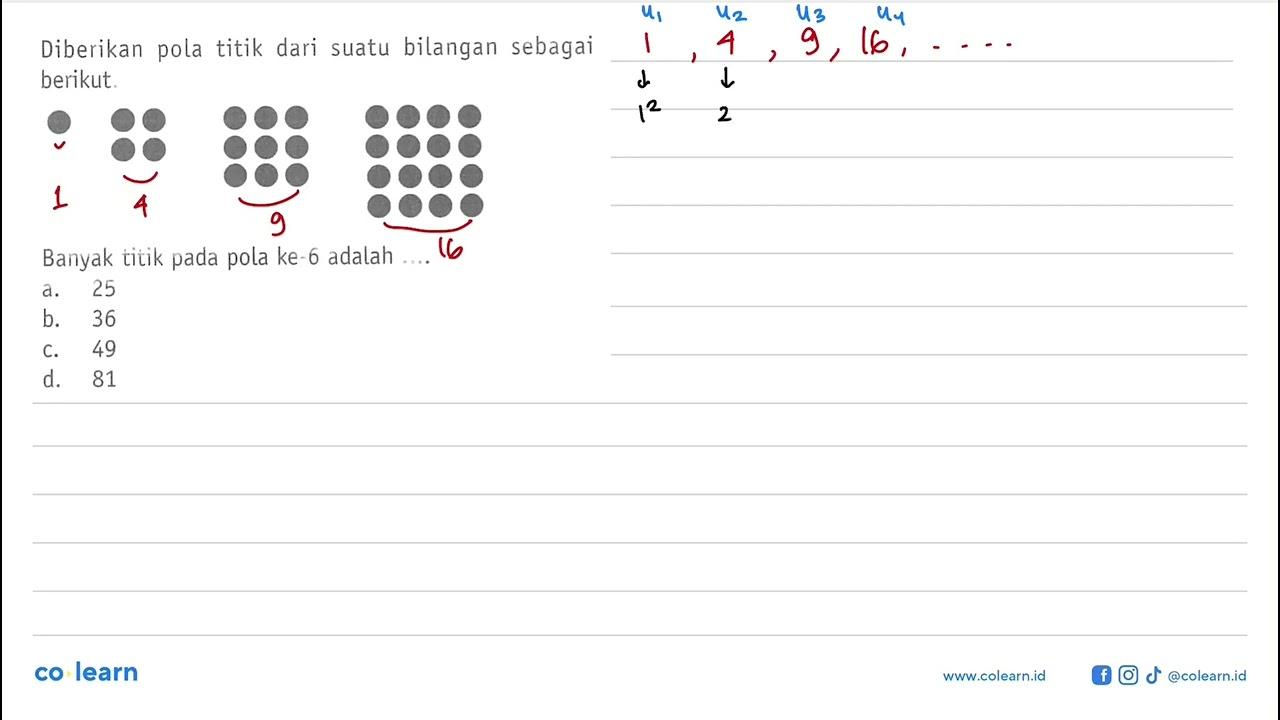 Diberikan pola titik dari suatu bilangan sebagai berikut.