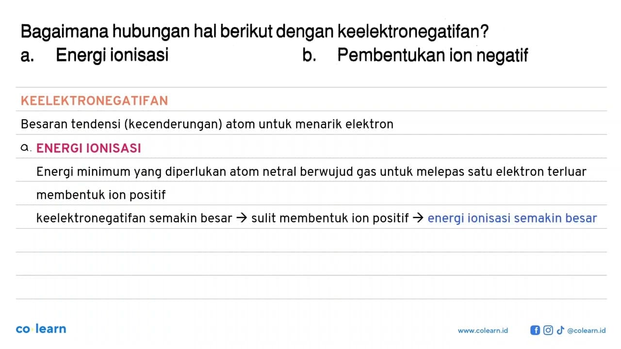 Bagaimana hubungan hal berikut dengan keelektronegatifan?