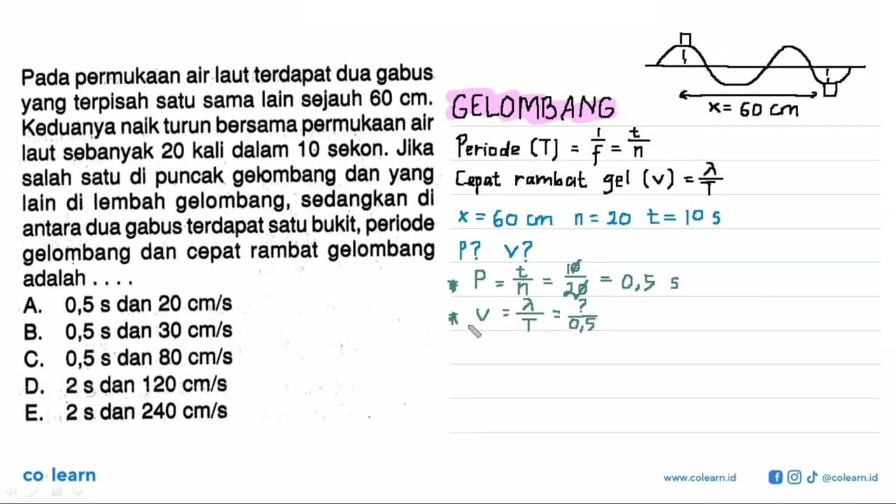 Pada permukaan air laut terdapat dua gabus yang terpisah