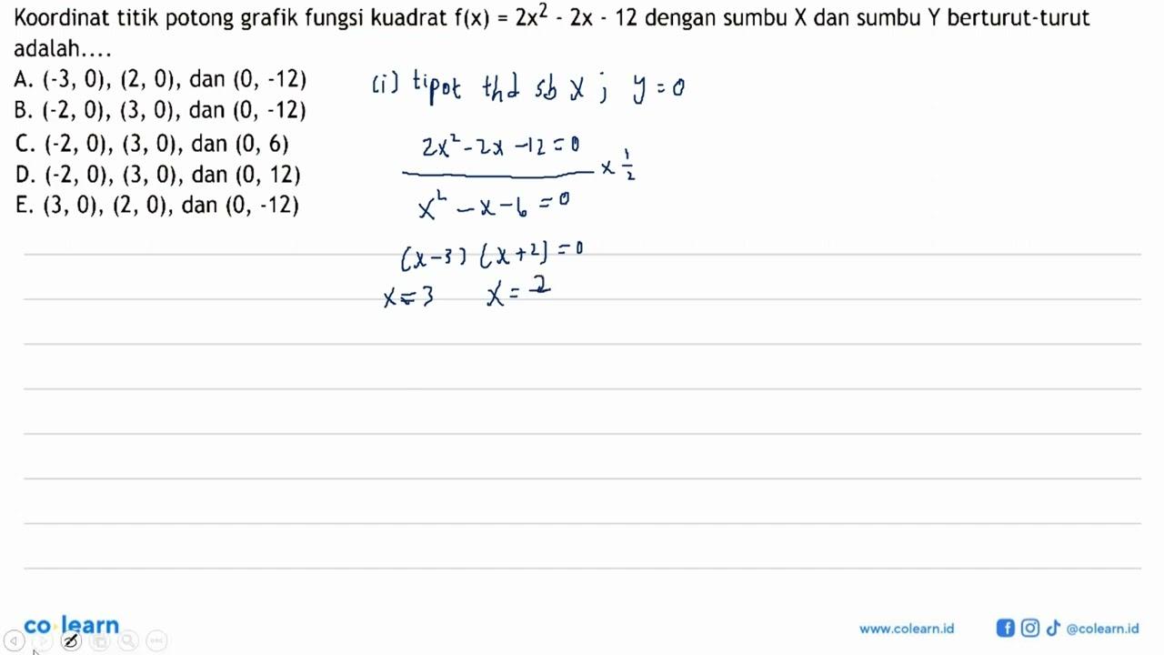 Koordinat titik potong grafik fungsi kuadrat