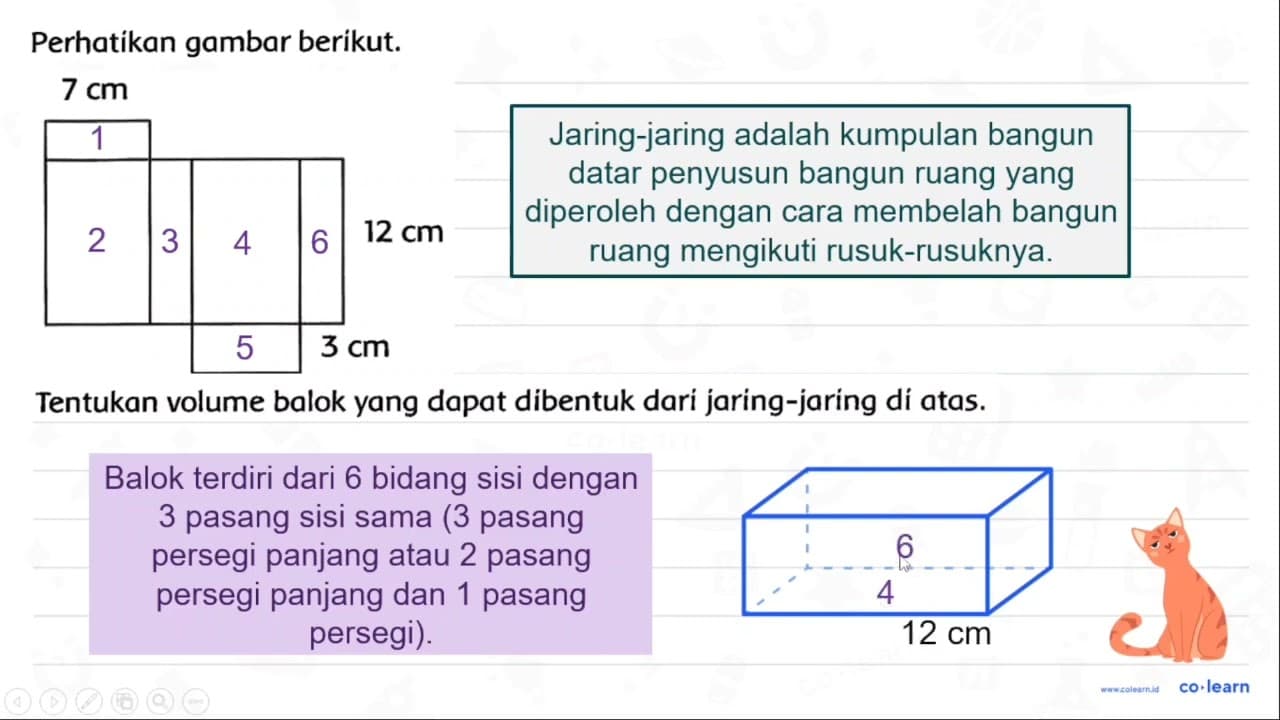 Perhatikan gambar berikut. Tentukan volume balok yang dapat