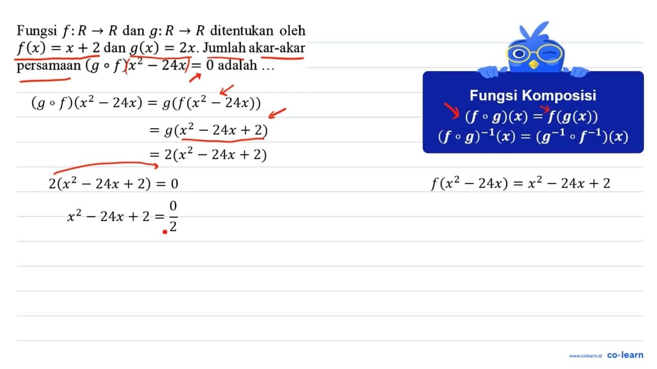 Fungsi f : R -> R dan g : R -> R ditentukan oleh f(x) = x +