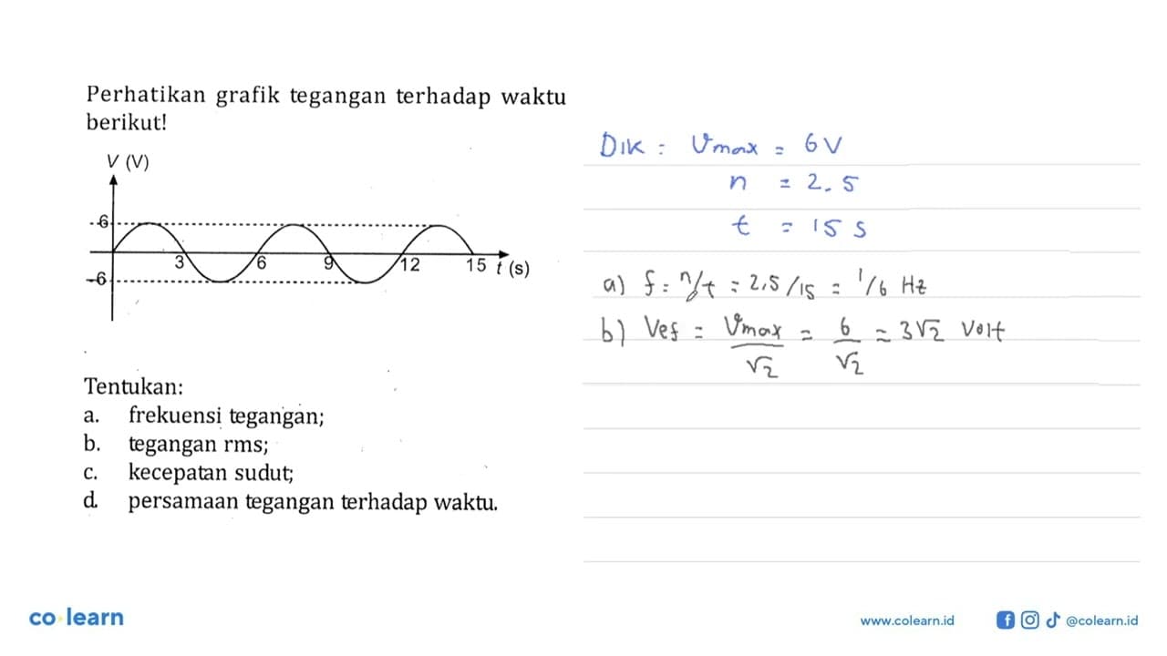 Perhatikan grafik tegangan terhadap waktu berikut! V(V) 6