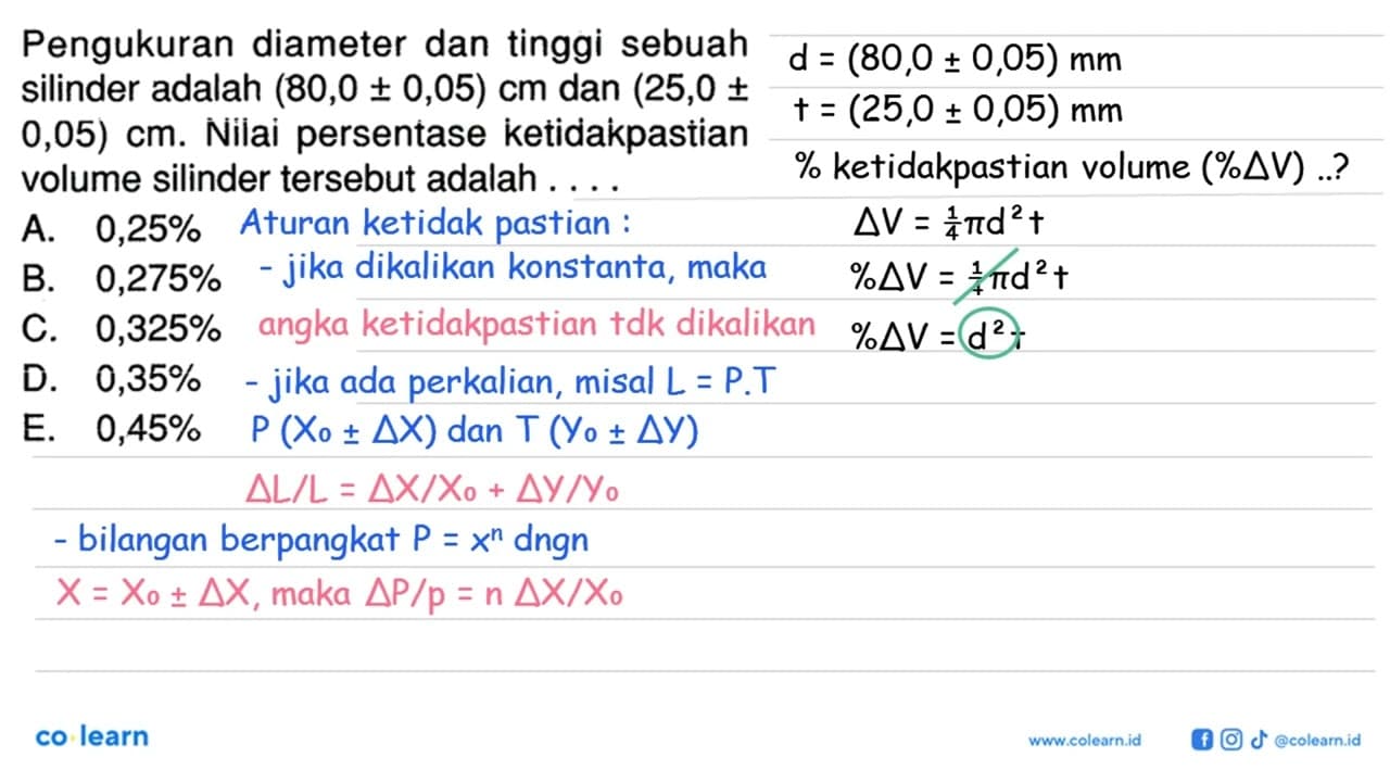 Pengukuran diameter dan tinggi sebuah silinder adalah (80,0