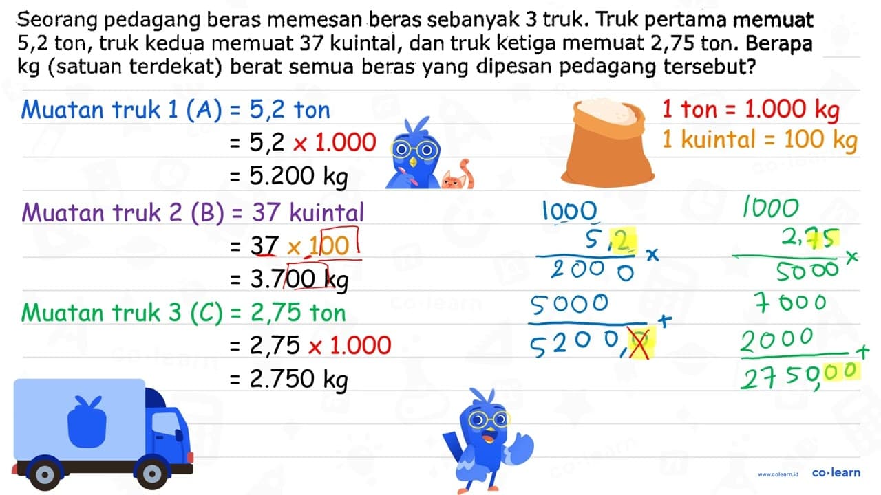 Seorang pedagang beras memesan beras sebanyak 3 truk. Truk