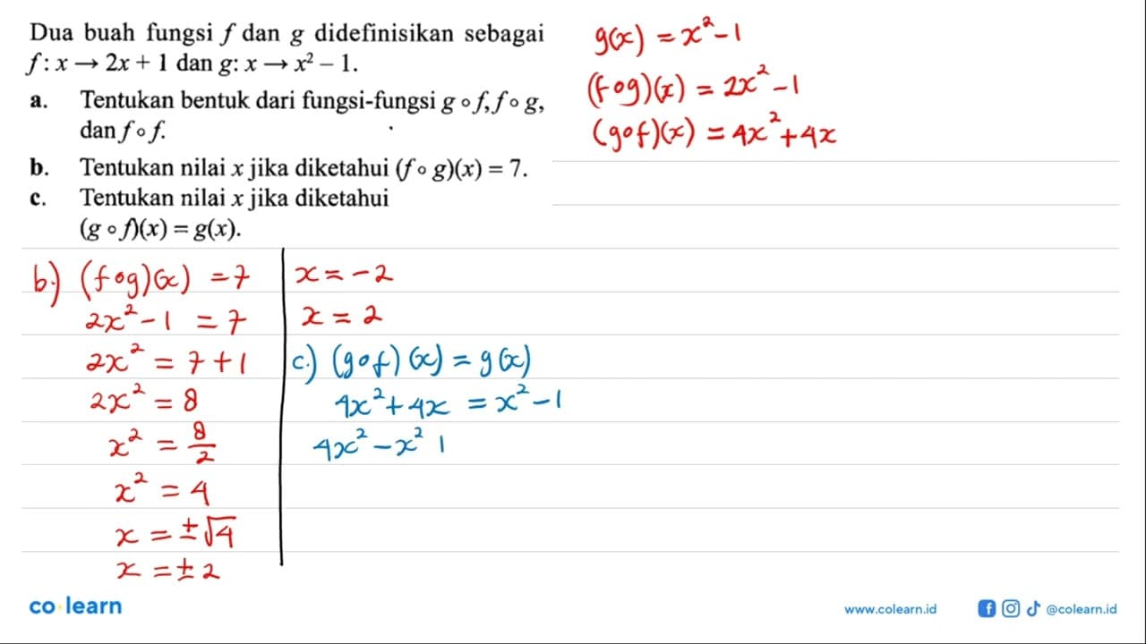 Dua buah fungsi f dan g didefinisikan sebagai f: x -> 2x+1