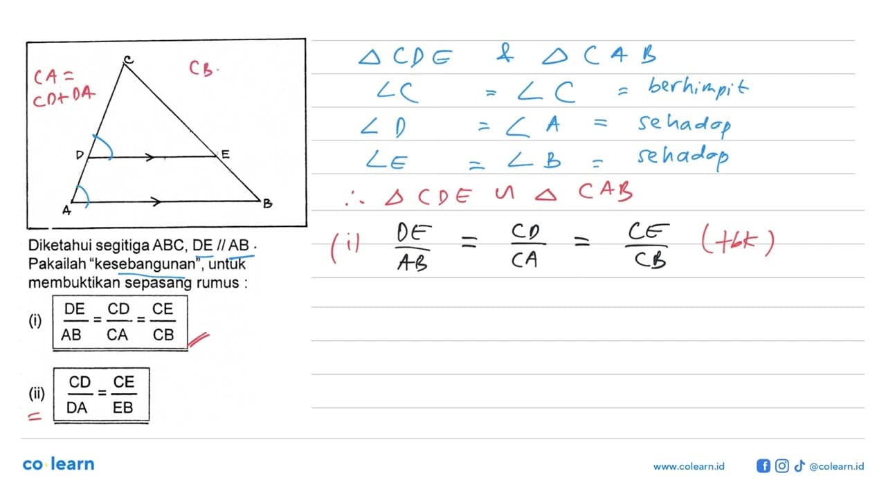 Diketahui segitiga ABC, DE//AB. Pakailah 'kesebangunan',