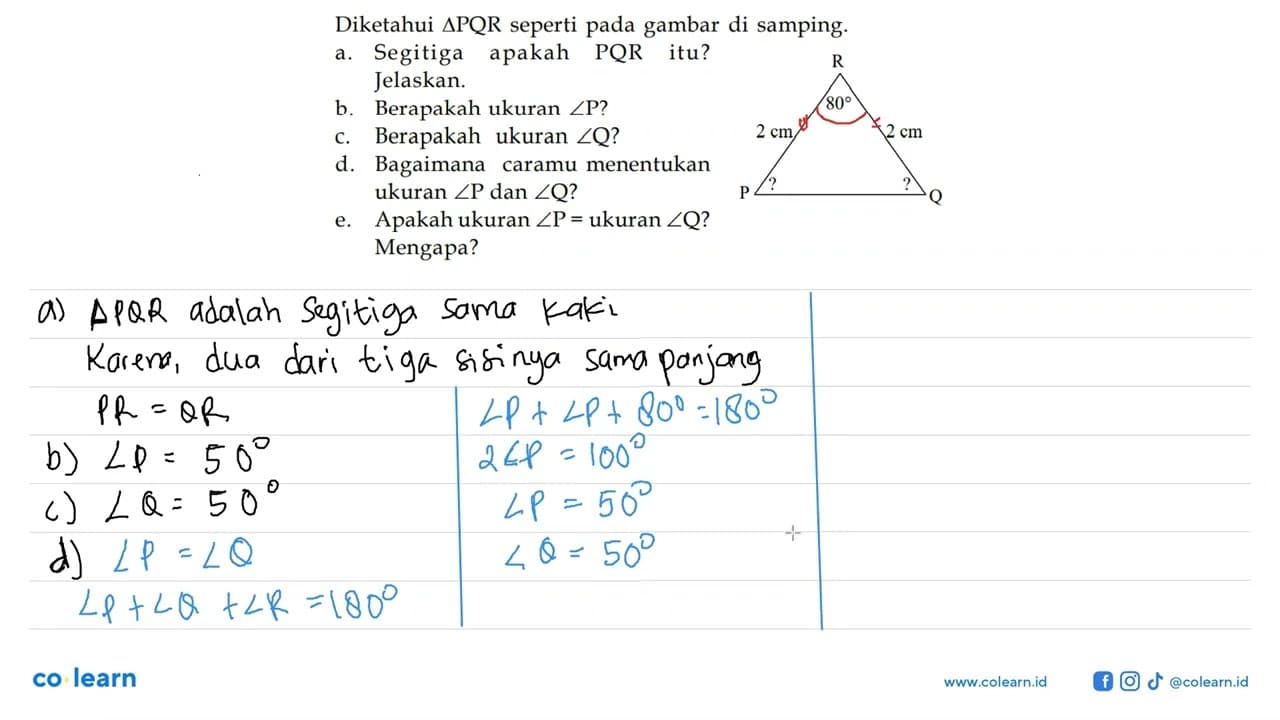 Diketahui segitiga PQR seperti pada gambar di samping. a.