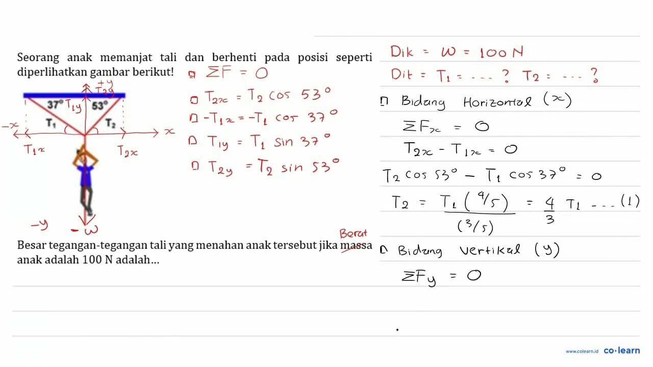 Seorang anak memanjat tali dan berhenti pada posisi seperti