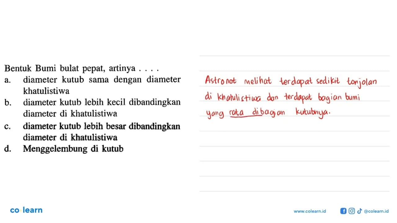 Bentuk Bumi bulat pepat, artinya ....