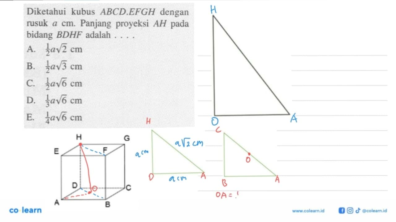 Diketahui kubus ABCD.EFGH dengan rusuk a cm. Panjang