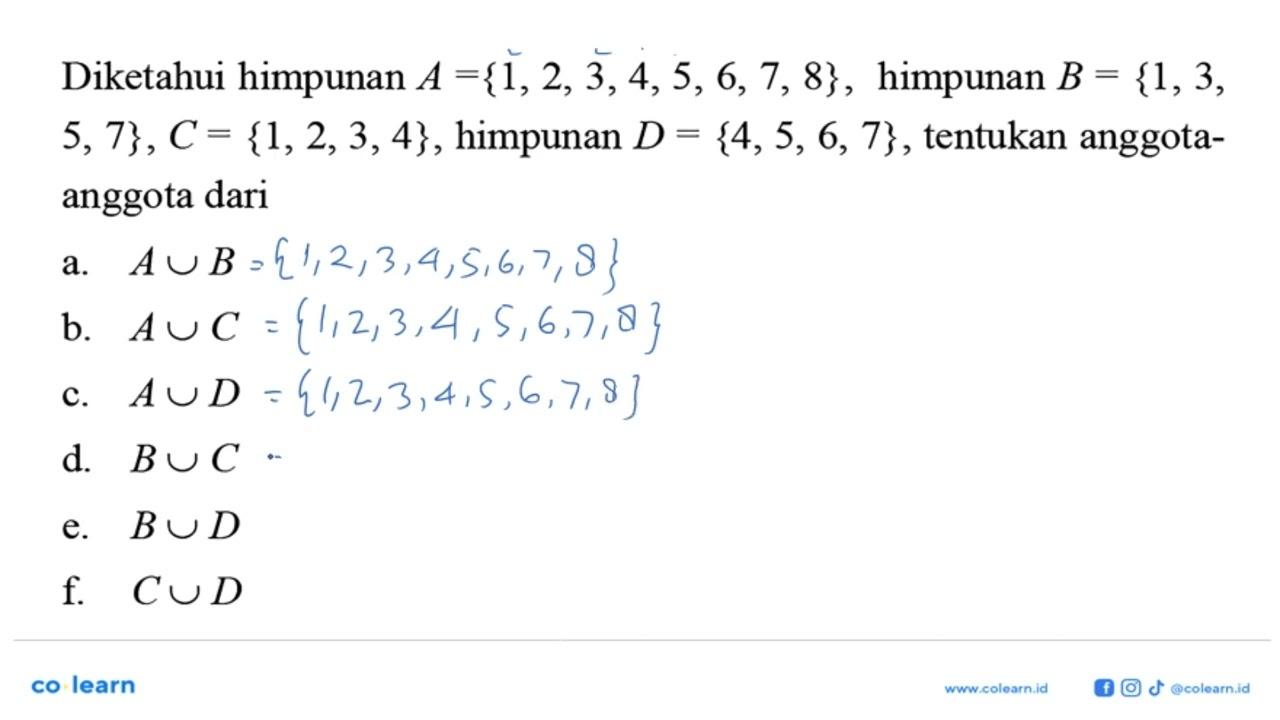 Diketahui himpunan A=(1,2,3,4,5,6,7,8), himpunan