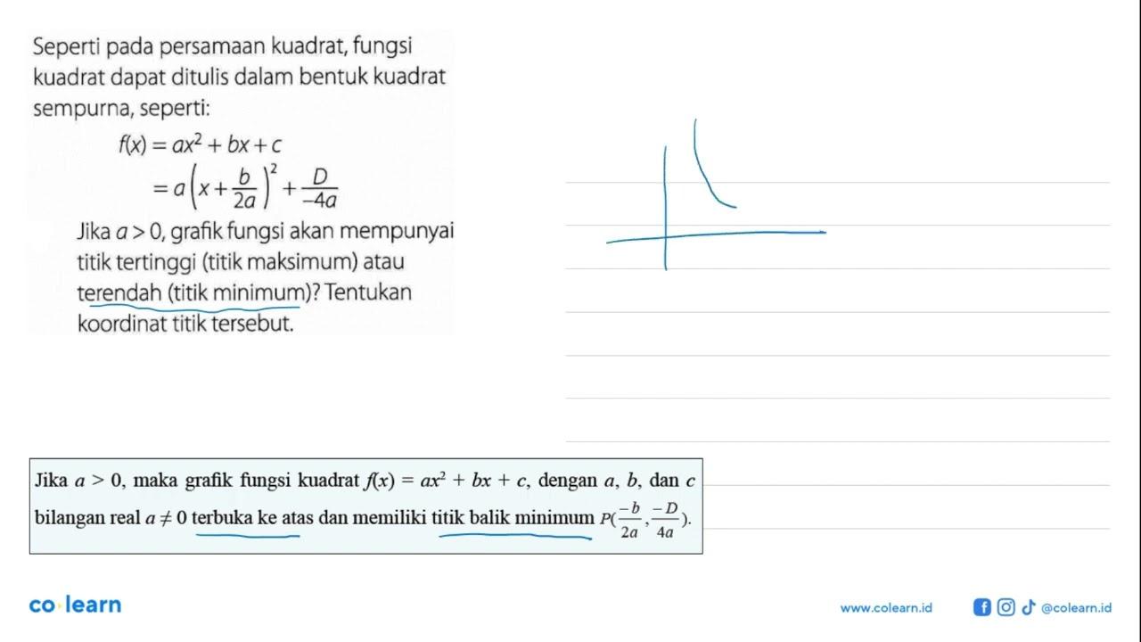 Seperti pada persamaan kuadrat, fungsi kuadrat dapat