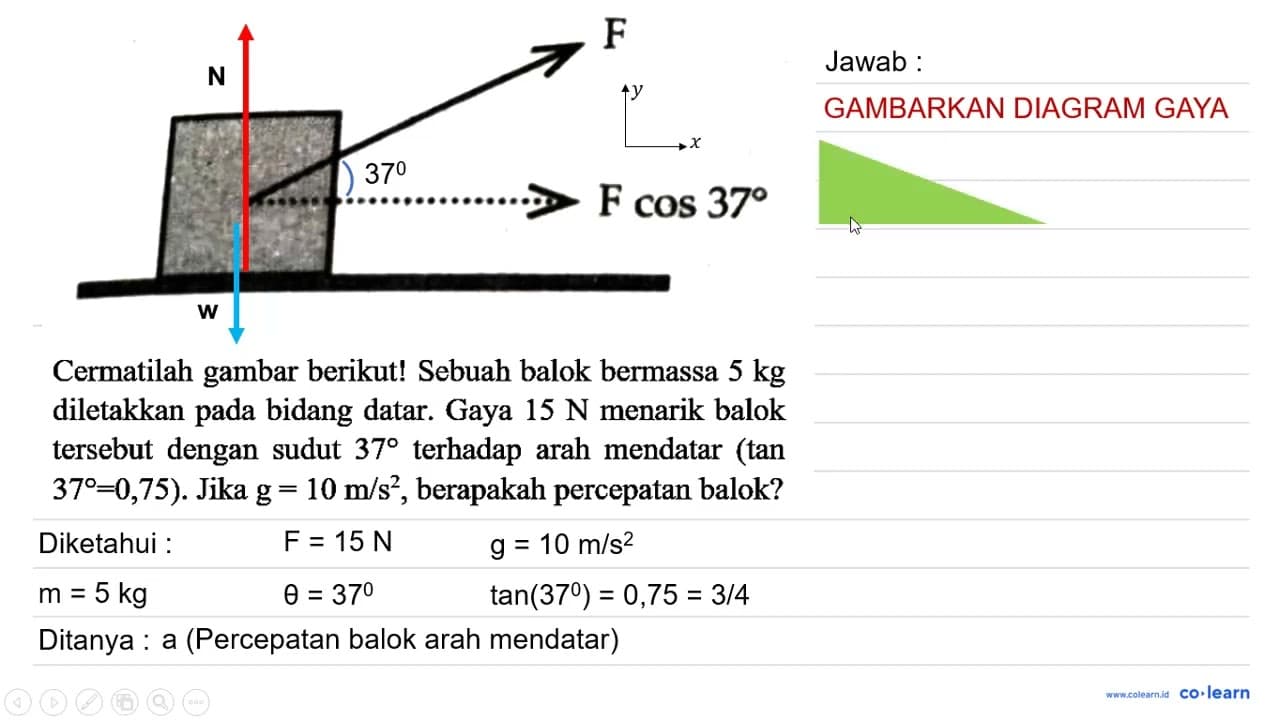 Cermatilah gambar berikut! Sebuah balok bermassa 5 kg