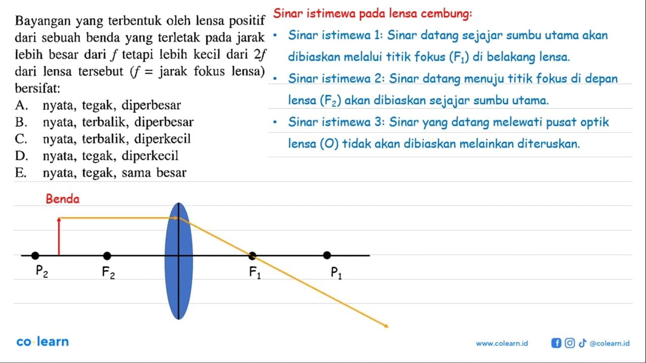 Bayangan yang terbentuk oleh lensa positif dari sebuah