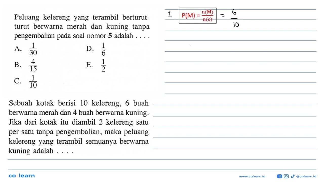 Peluang kelereng yang terambil berturutturut berwarna merah