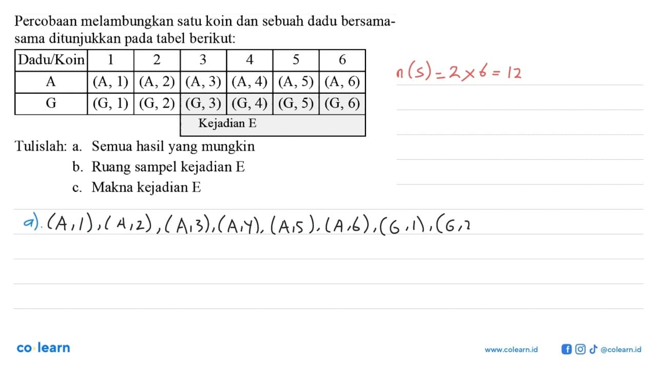 Percobaan melambungkan satu koin dan sebuah dadu