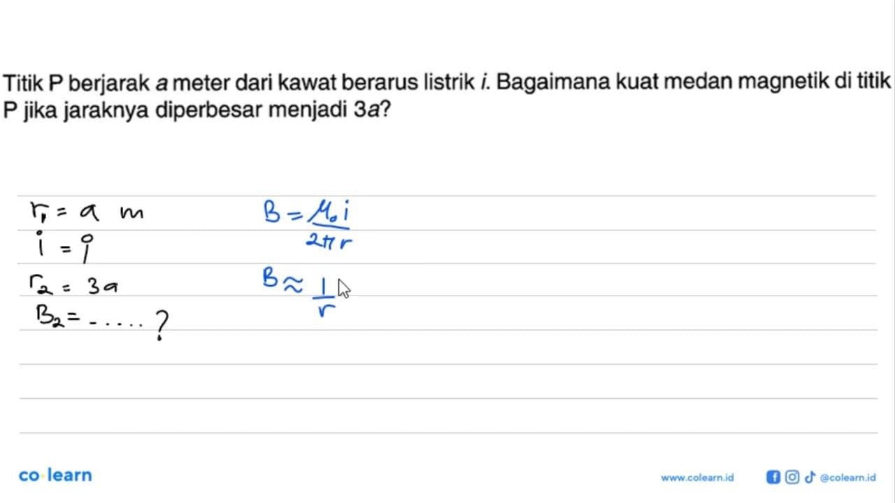 Titik P berjarak a meter dari kawat berarus listrik i.