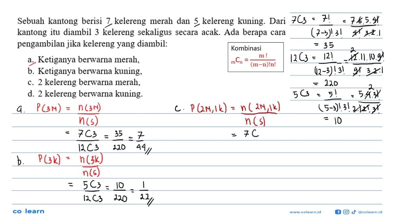 Sebuah kantong berisi 7 kelereng merah dan 5 kelereng