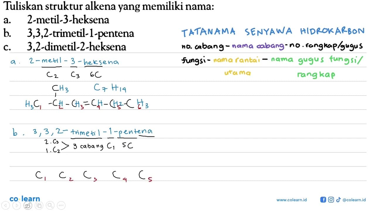 Tuliskan struktur alkena yang memiliki nama: a.