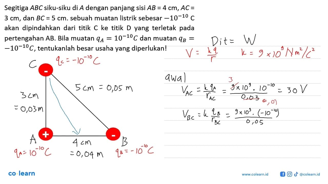 Segitiga ABC siku-siku di A dengan panjang sisi AB = 4 cm,