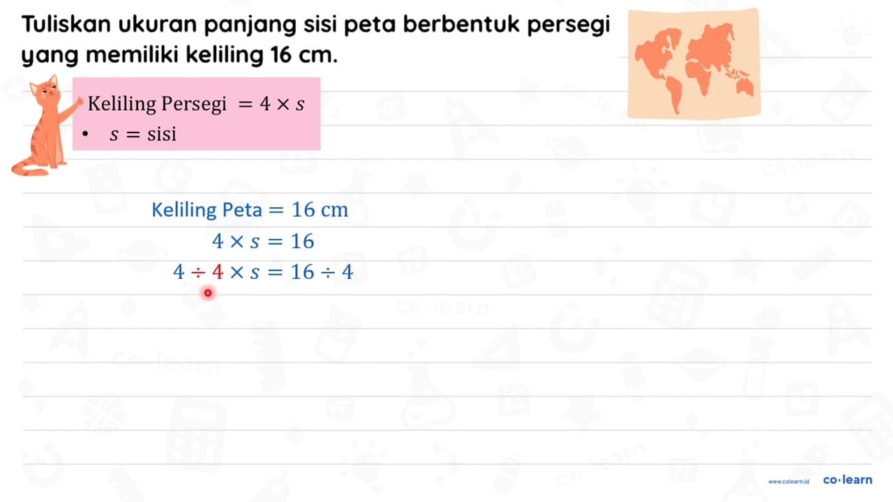 Tuliskan ukuran panjang sisi peta berbentuk persegi yang