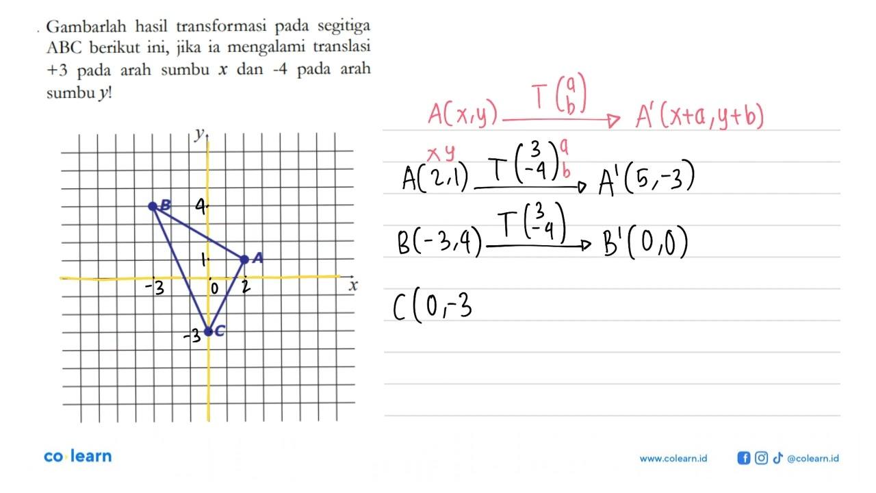 Gambarlah hasil transformasi pada segitiga ABC berikut ini,