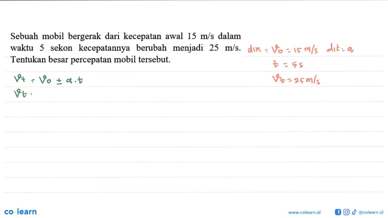 Sebuah mobil bergerak dari kecepatan awal 15 m/s dalam