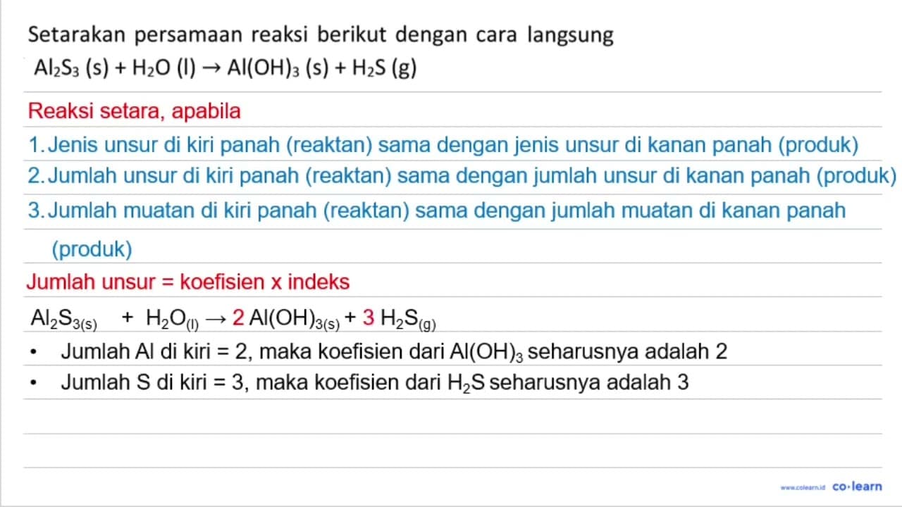 Setarakan persamaan reaksi berikut dengan cara langsung