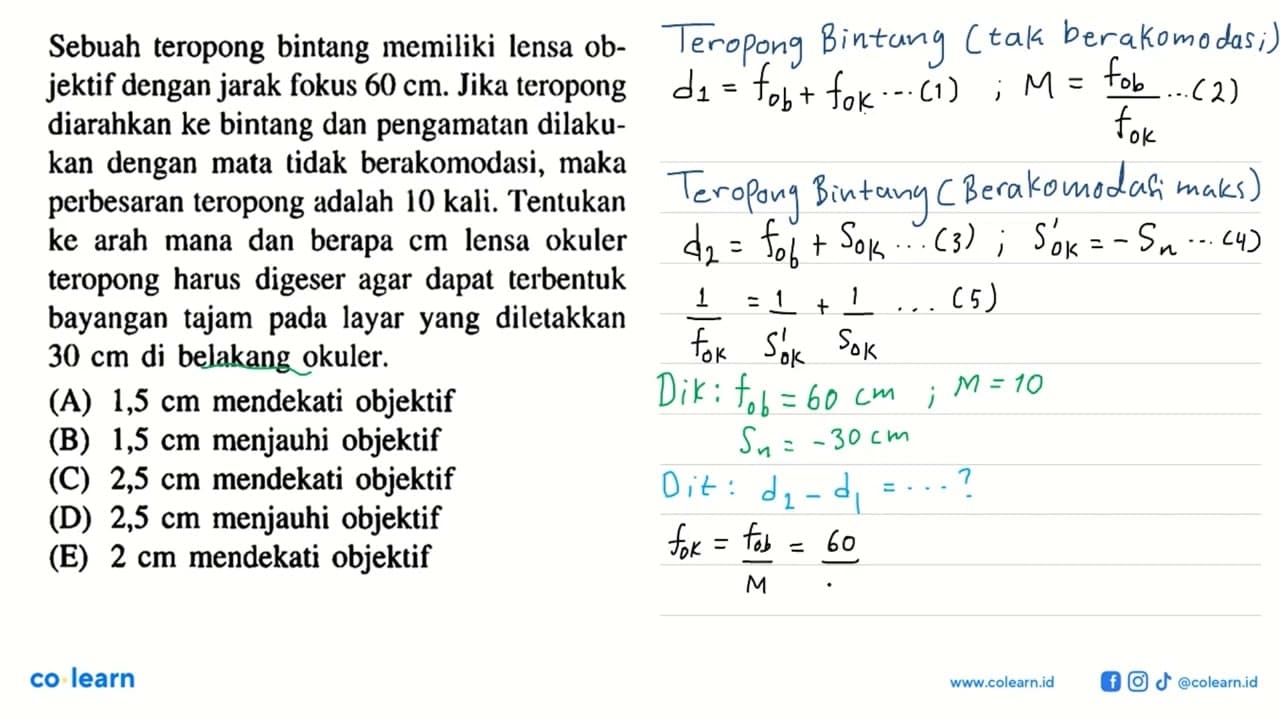 Sebuah teropong bintang memiliki lensa objektif dengan