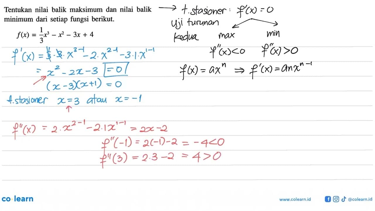 Tentukan nilai balik maksimum dan nilai balik minimum dari