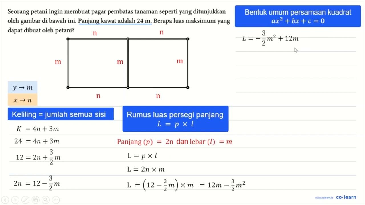 Seorang petani ingin membuat pagar pembatas tanaman seperti