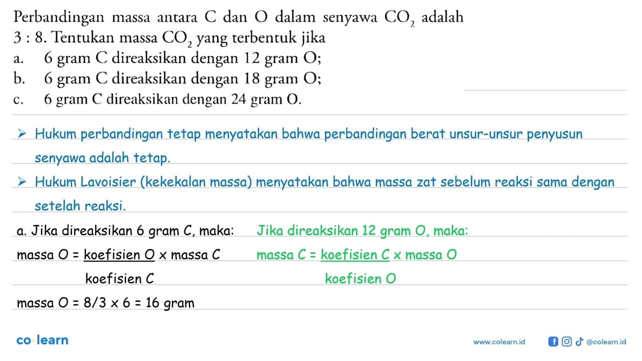 Perbandingan massa antara C dan O dalam senyawa CO2 adalah