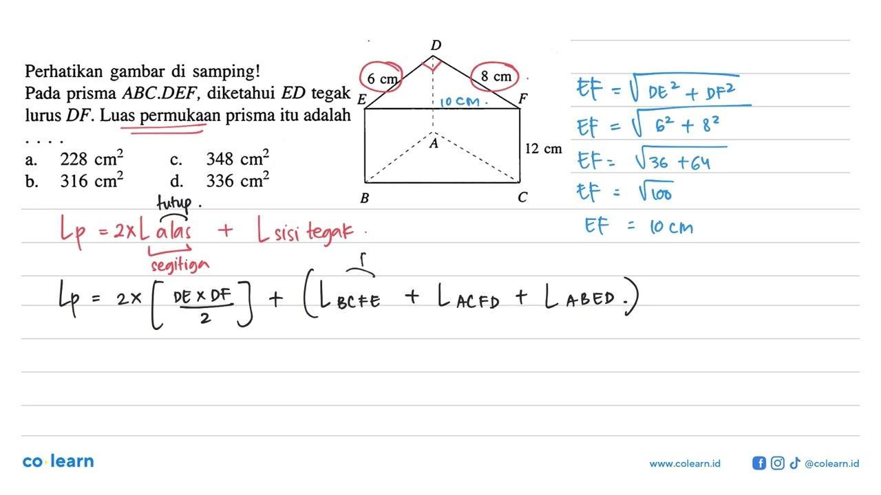 Perhatikan gambar di samping! Pada prisma ABC.DEF,