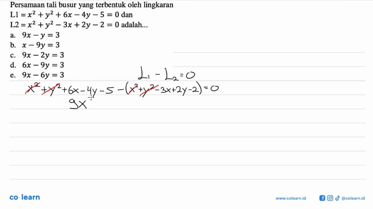 Persamaan tali busur yang terbentuk oleh lingkaran L1 = x^2