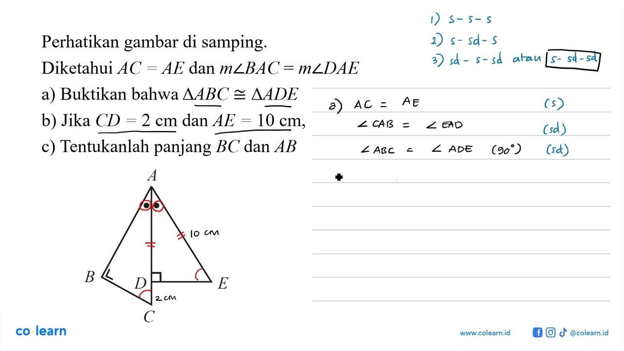 Perhatikan gambar di samping. Diketahui AC=AE dan m sudut