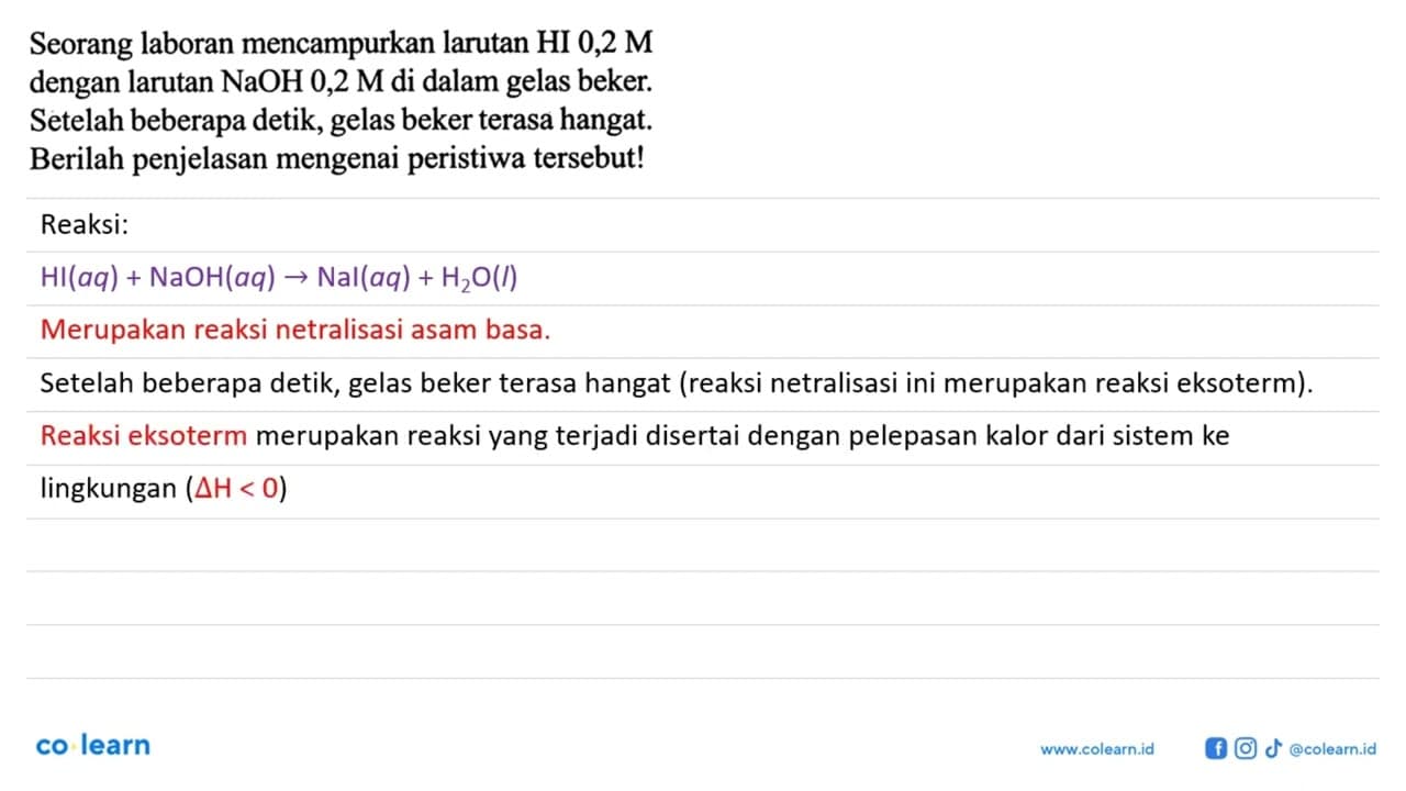 Seorang laboran mencampurkan larutan HI 0,2 M dengan
