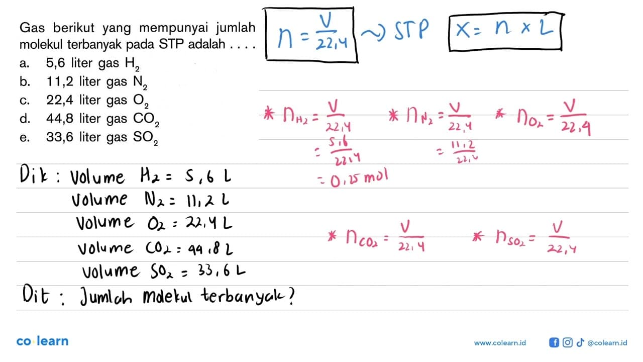 Gas berikut yang mempunyai jumlah molekul terbanyak pada