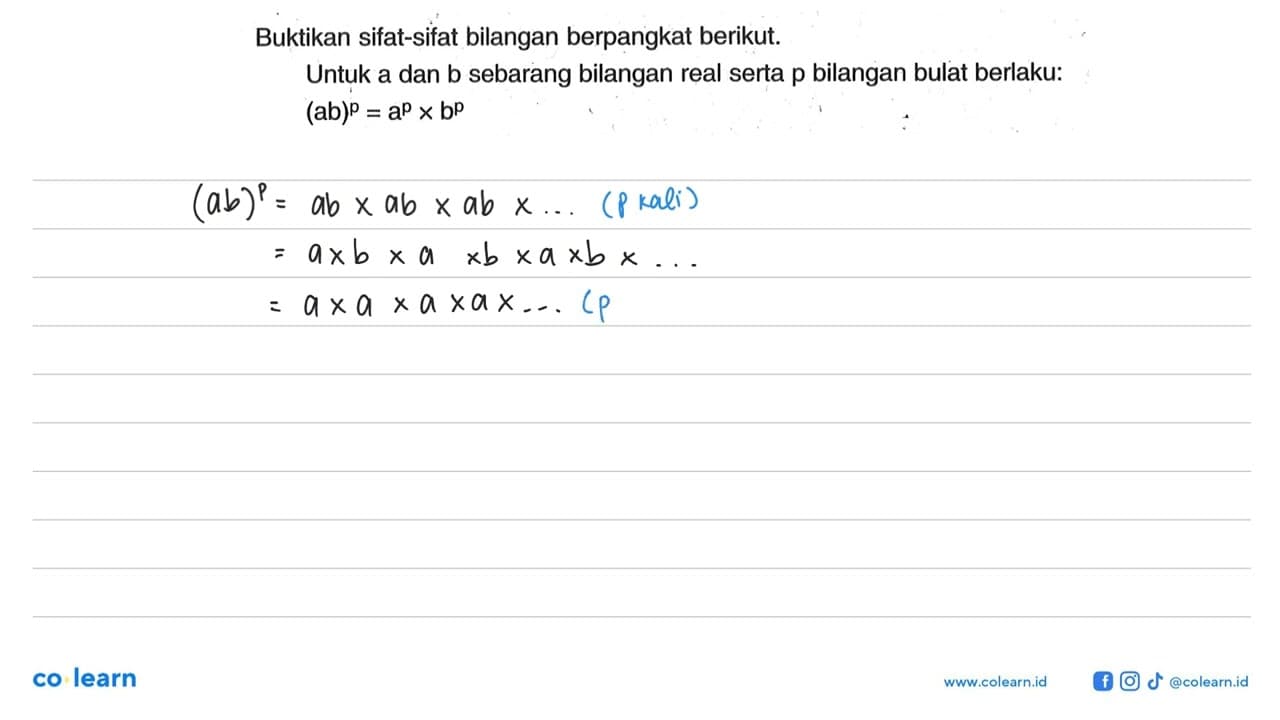 Buktikan sifat-sifat bilangan berpangkat berikut. Untuk a